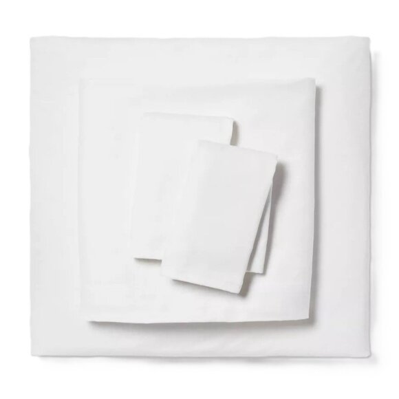 Room Essentials Easy Care Cotton Sateen King 4 Pc White Sheet & Pillowcase Set - Picture 3 of 8